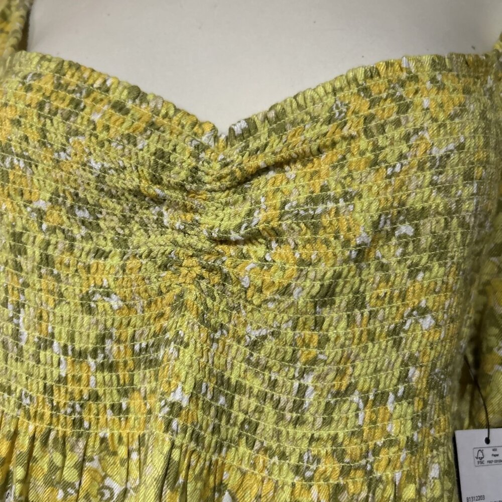 Babydoll Mini-dress Yellow Floral Stretch Bodice Volcom Woman's 8 Fairy core M - Picture 7 of 14